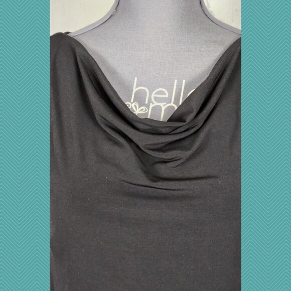 David Meister Black Stretch Knit Cowl Neck Ruched Sheath Dress - Picture 2 of 6